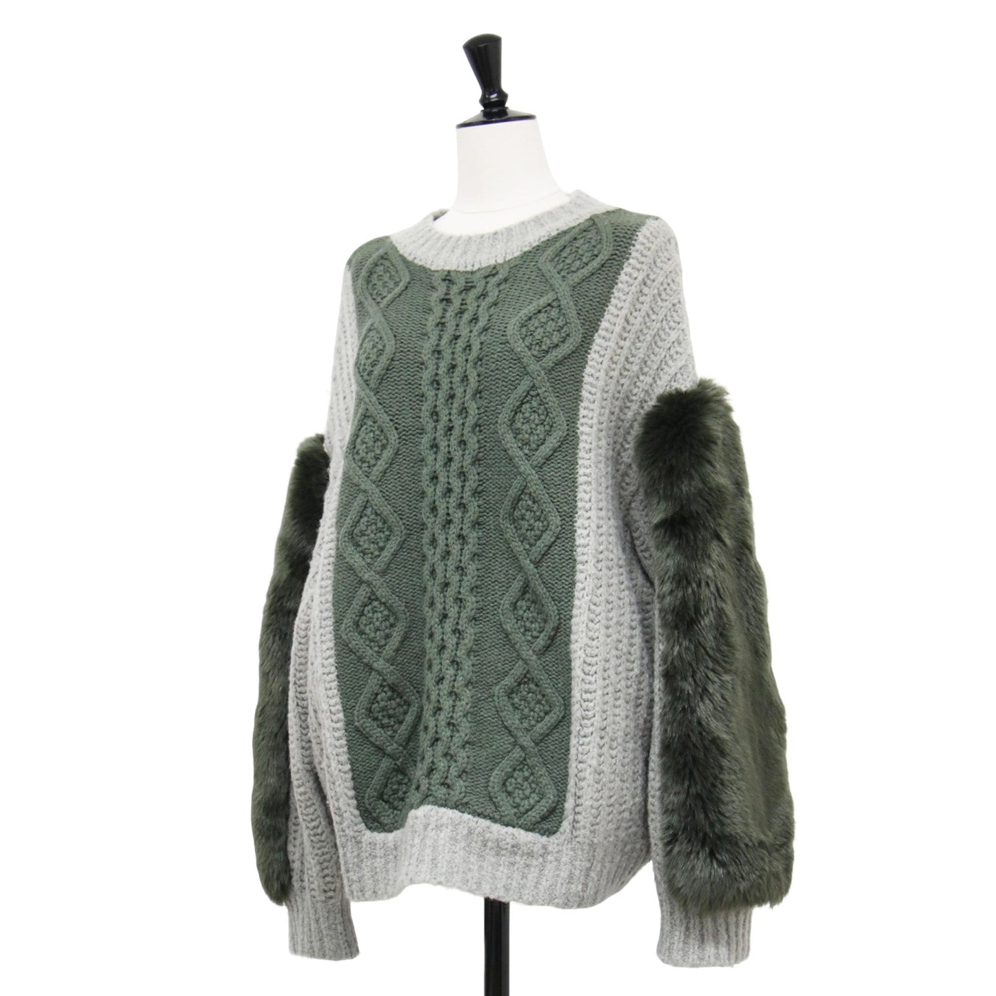 エコファー ボリュームスリーブ ニット / ECO FUR SLEEVE KNIT プルオーバー クルーネック 長袖 ローゲージ ウール