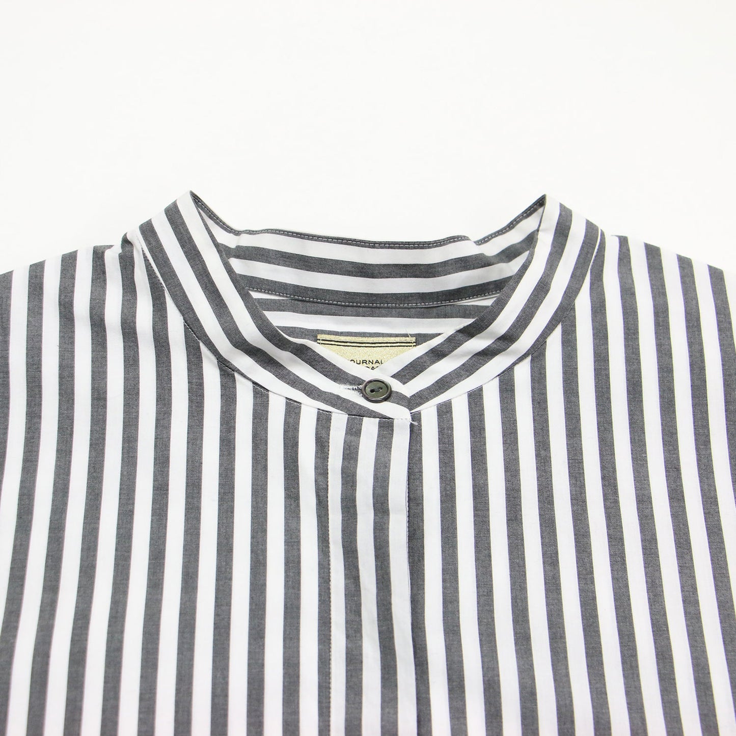 22秋冬 シアー タンブラー ストライプシャツ / ブラウス 長袖 ノーカラー チュニック丈 ワイド スリット コットン