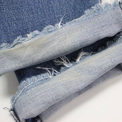カットオフ デニムパンツ / ストレート ボタンフライ 5ポケット フリンジ