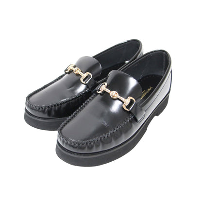 25秋冬 厚底 ビットローファー / フラット ラウンドトゥ ギャザー 本革