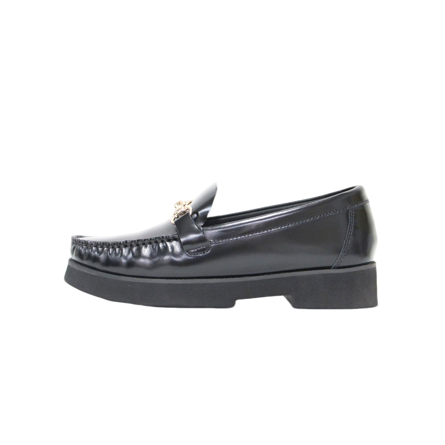 25秋冬 厚底 ビットローファー / フラット ラウンドトゥ ギャザー 本革