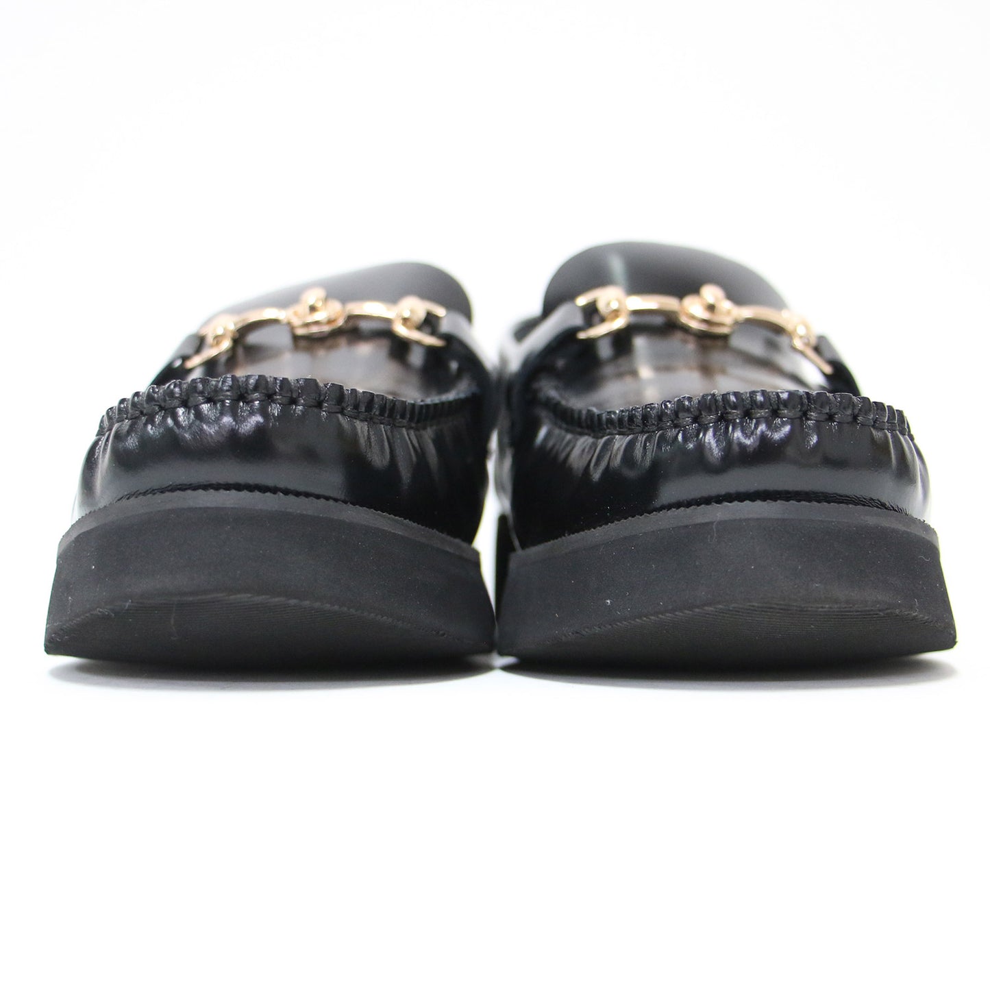 25秋冬 厚底 ビットローファー / フラット ラウンドトゥ ギャザー 本革