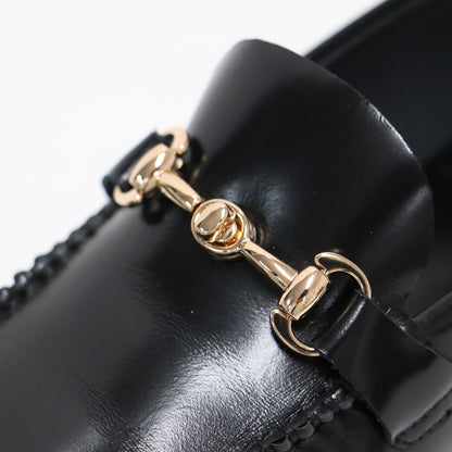 25秋冬 厚底 ビットローファー / フラット ラウンドトゥ ギャザー 本革