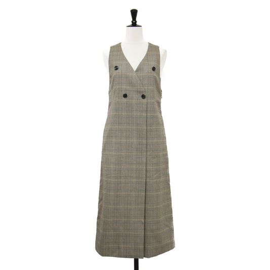 24秋冬 モスタルグレンチェック ジャンパースカート / ワンピース ミディ丈 Vネック Iライン ストレッチ