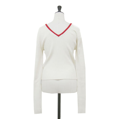 23春夏 ダブルジップ リブニット カーディガン / M-Oira Maglia セーター Vネック 長袖 コンパクト ストレッチ