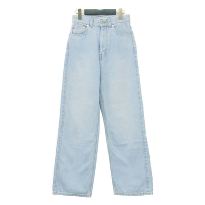 デニム ワイド ストレートパンツ / 5ポケット ハイウエスト ナノバブル加工