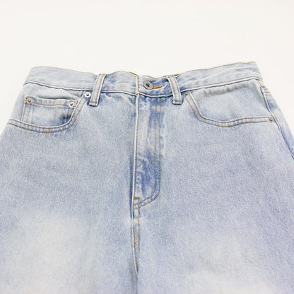 24春夏 ダメージ加工 ワイド デニムパンツ / ストレート 5ポケット ジップフライ コットン