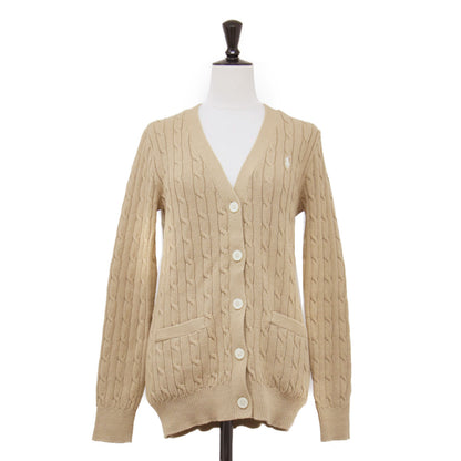 ポニー 刺繍 ケーブルニット カーディガン / 長袖 Vネック コンパクト コットン