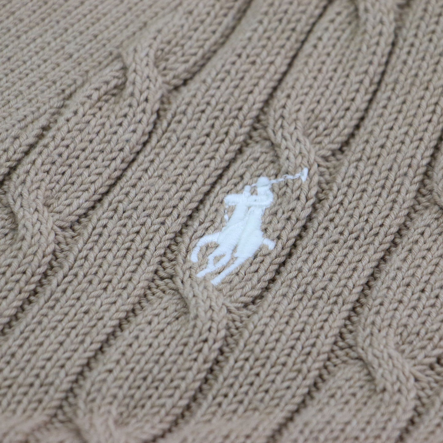 ポニー 刺繍 ケーブルニット カーディガン / 長袖 Vネック コンパクト コットン