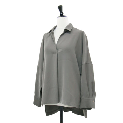 25秋冬 ウォッシャブルダブルサテンスキッパーブラウス / シャツ ドロップショルダー 長袖 オーバーサイズ メタルボタン