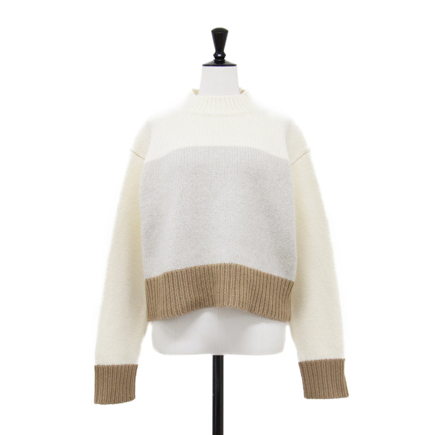 24秋冬 カラーブロック ニット / FELTED WOOL COLOR BLOCK ショート丈 長袖 ハイネック ワイド ウール カシミヤ