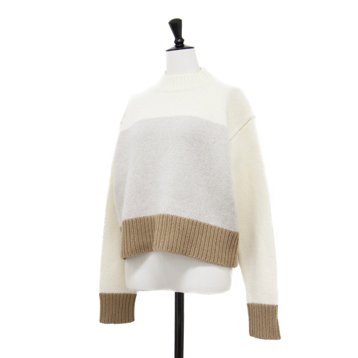 24秋冬 カラーブロック ニット / FELTED WOOL COLOR BLOCK ショート丈 長袖 ハイネック ワイド ウール カシミヤ