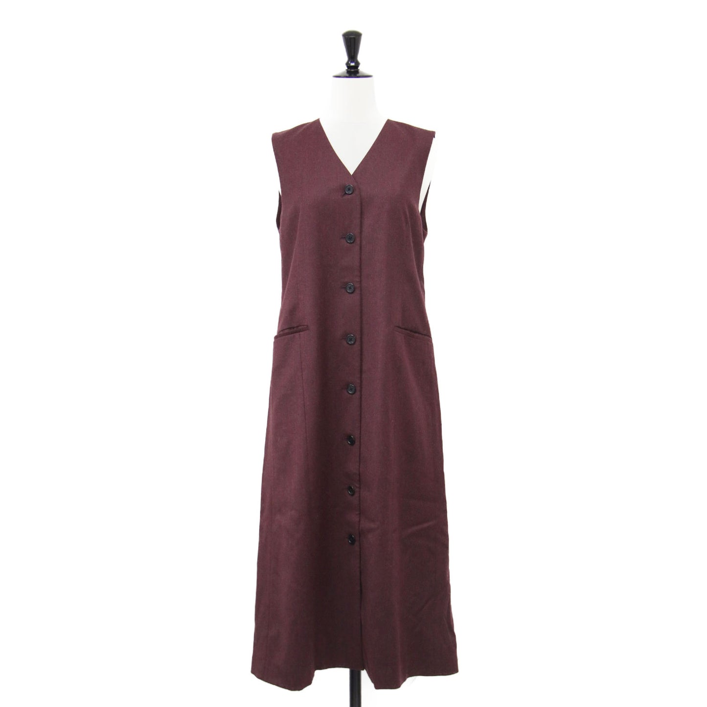 25秋冬 カシミアブレンド フランネル ジャンパースカート / ワンピース ノースリーブ Vネック ミモレ丈 Iライン ウール