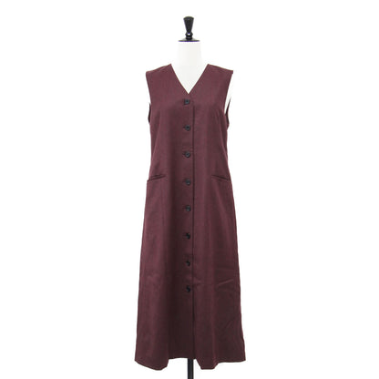 25秋冬 カシミアブレンド フランネル ジャンパースカート / ワンピース ノースリーブ Vネック ミモレ丈 Iライン ウール