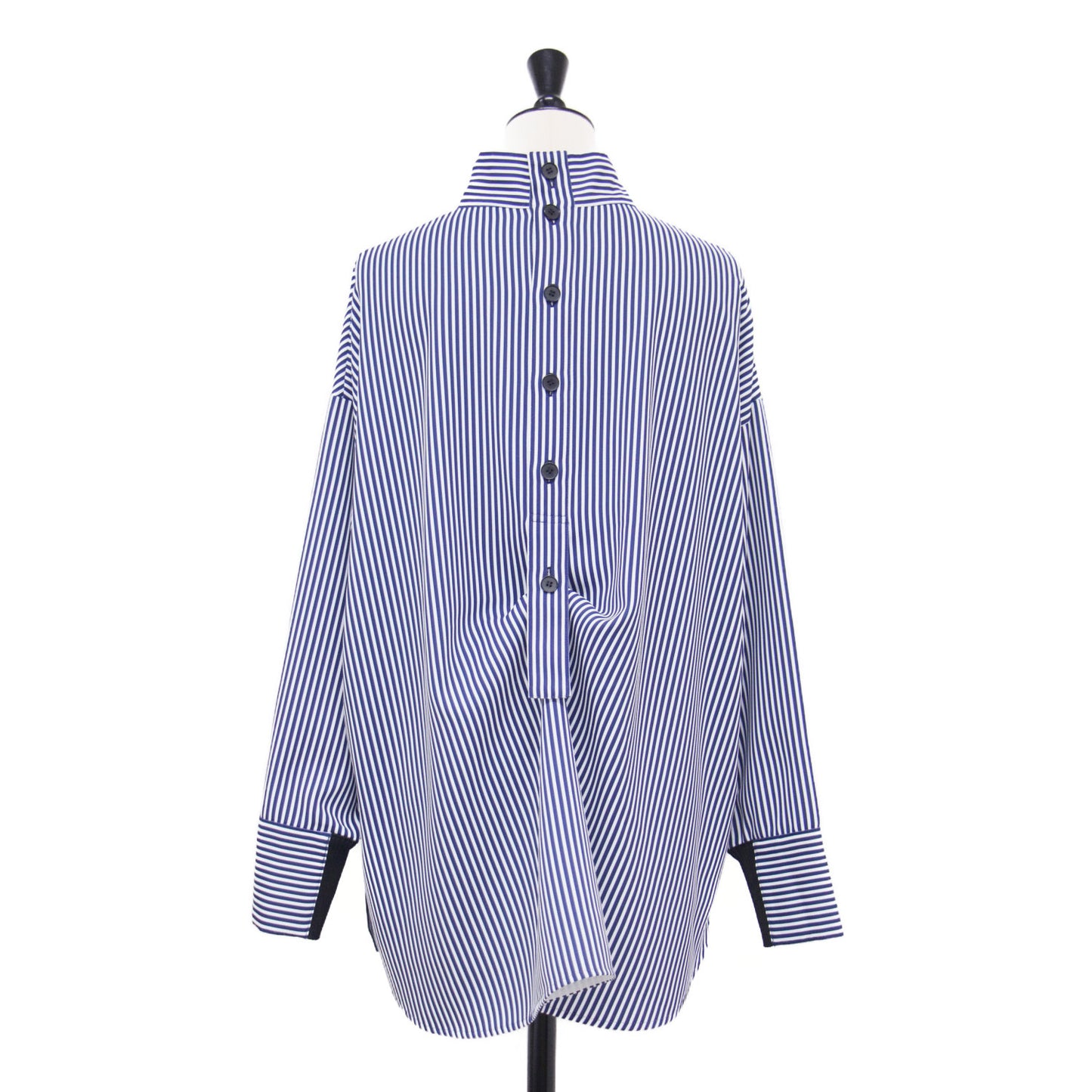 24秋冬 ストライプ バックボタン ブラウス / プルオーバー 長袖 リブ オーバーサイズ ドロップショルダー