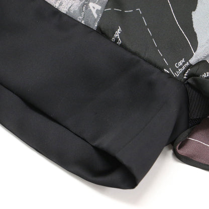 20春夏 シアー マップ プリント ワイドブラウス / シャツ ハイネック 長袖 ドロップショルダー メッシュ