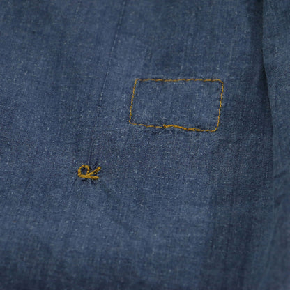 908ビッグーグーシャツ / ブラウス 長袖 ノーカラー スリット プリーツ ウッドボタン ロゴ 刺繍 コットン
