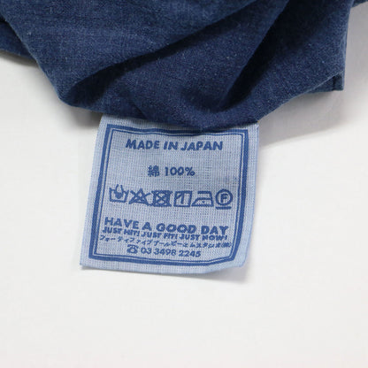 908ビッグーグーシャツ / ブラウス 長袖 ノーカラー スリット プリーツ ウッドボタン ロゴ 刺繍 コットン