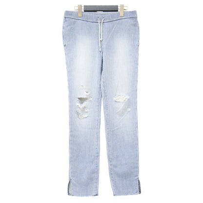 ダメージ加工 ヒッコリー裏毛パンツ / R.H.VINTAGE イージーパンツ フルレングス ウエストゴム ドローコード ストライプ ストレッチ ステッチ カットオフ コットン