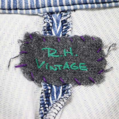 ダメージ加工 ヒッコリー裏毛パンツ / R.H.VINTAGE イージーパンツ フルレングス ウエストゴム ドローコード ストライプ ストレッチ ステッチ カットオフ コットン
