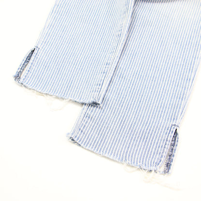 ダメージ加工 ヒッコリー裏毛パンツ / R.H.VINTAGE イージーパンツ フルレングス ウエストゴム ドローコード ストライプ ストレッチ ステッチ カットオフ コットン