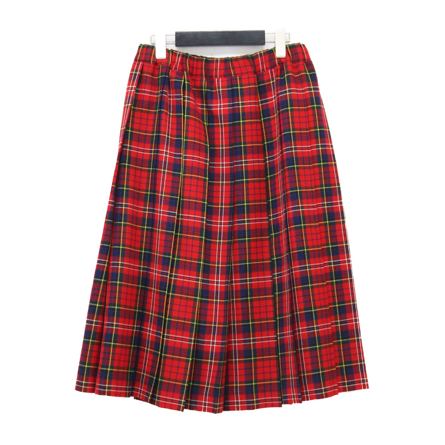 ウール チェック フレアスカート / プリーツスカート ミモレ丈 ウエストゴム Aライン