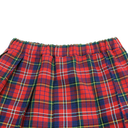 ウール チェック フレアスカート / プリーツスカート ミモレ丈 ウエストゴム Aライン