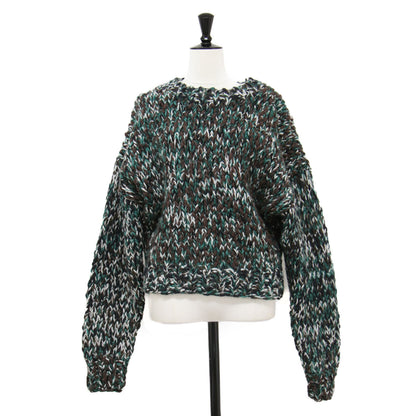 24秋冬 ミックスカラー ハンド ニット ショート / mix color hand KNIT short プルオーバー クルーネック 長袖 ローゲージ ウール