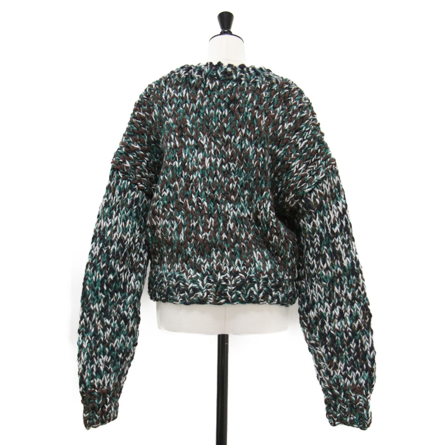24秋冬 ミックスカラー ハンド ニット ショート / mix color hand KNIT short プルオーバー クルーネック 長袖 ローゲージ ウール