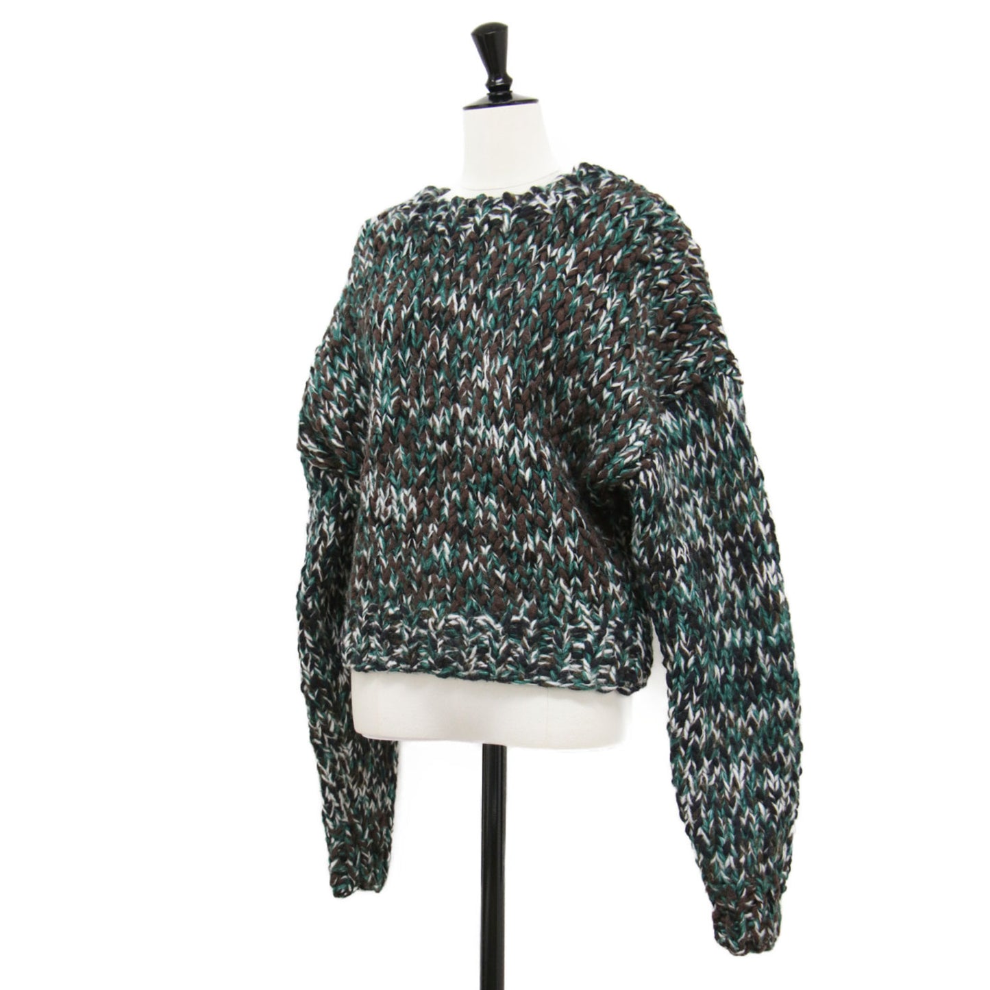 24秋冬 ミックスカラー ハンド ニット ショート / mix color hand KNIT short プルオーバー クルーネック 長袖 ローゲージ ウール