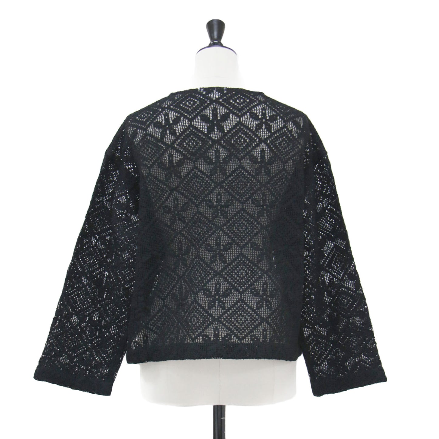 25春夏 レースシャツ カーディガン / ブラウス 長袖 クルーネック ワイド かぎ編み シアー 花柄 コットン