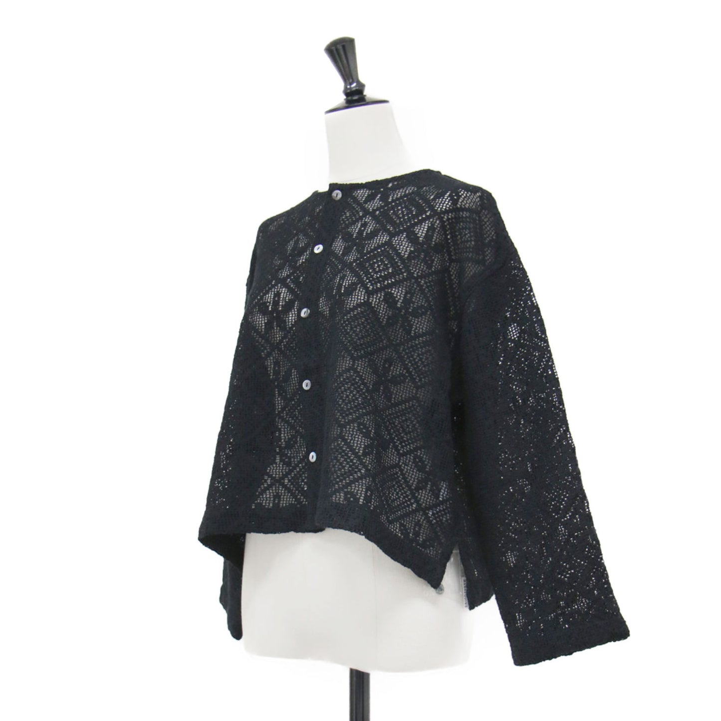 25春夏 レースシャツ カーディガン / ブラウス 長袖 クルーネック ワイド かぎ編み シアー 花柄 コットン