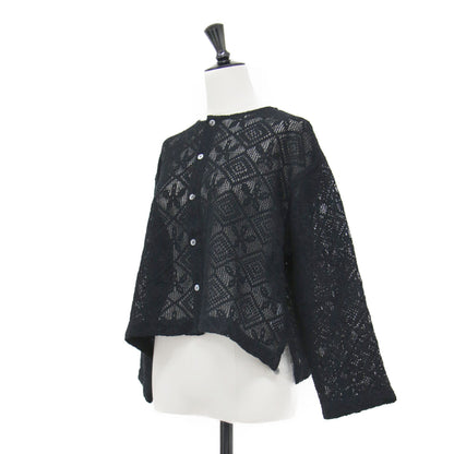 25春夏 レースシャツ カーディガン / ブラウス 長袖 クルーネック ワイド かぎ編み シアー 花柄 コットン