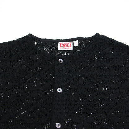 25春夏 レースシャツ カーディガン / ブラウス 長袖 クルーネック ワイド かぎ編み シアー 花柄 コットン