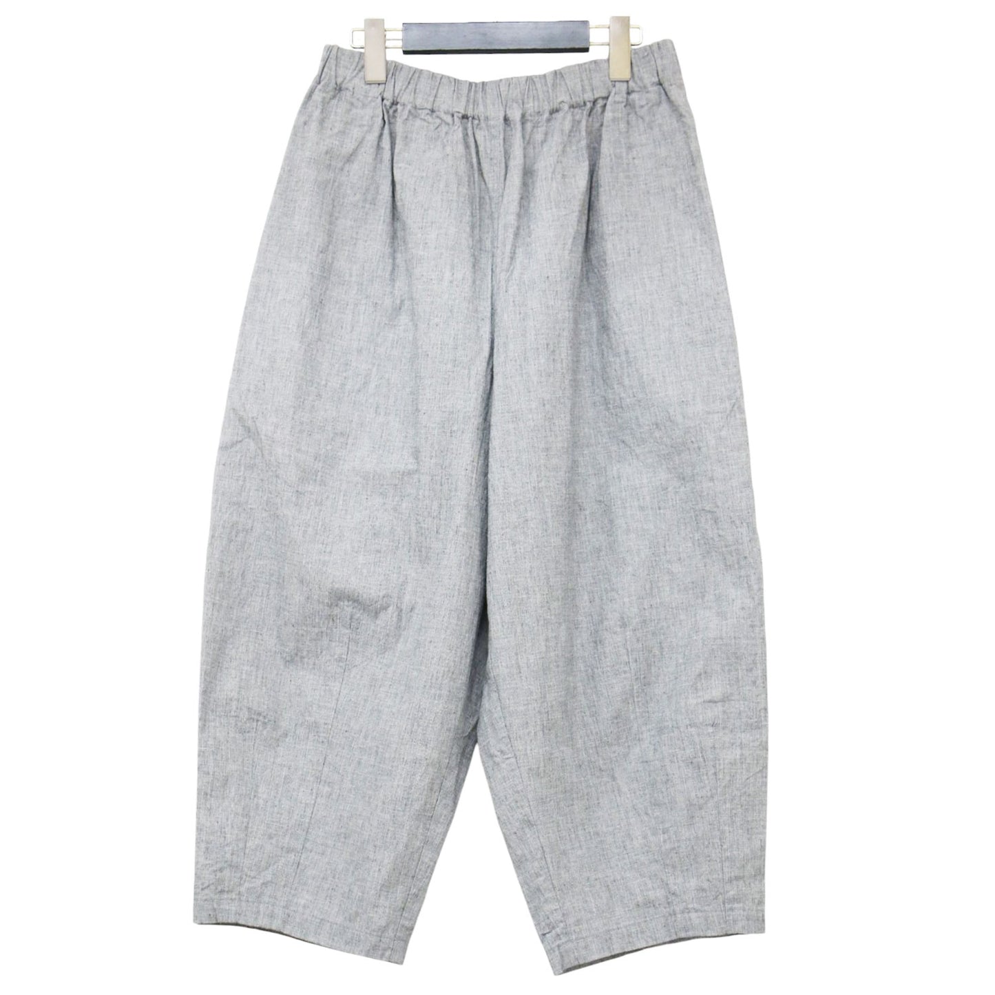 24春夏 コットン リネン バフクロス バルーンパンツ / ワイドパンツ ウエストゴム クロップド丈 テーパード