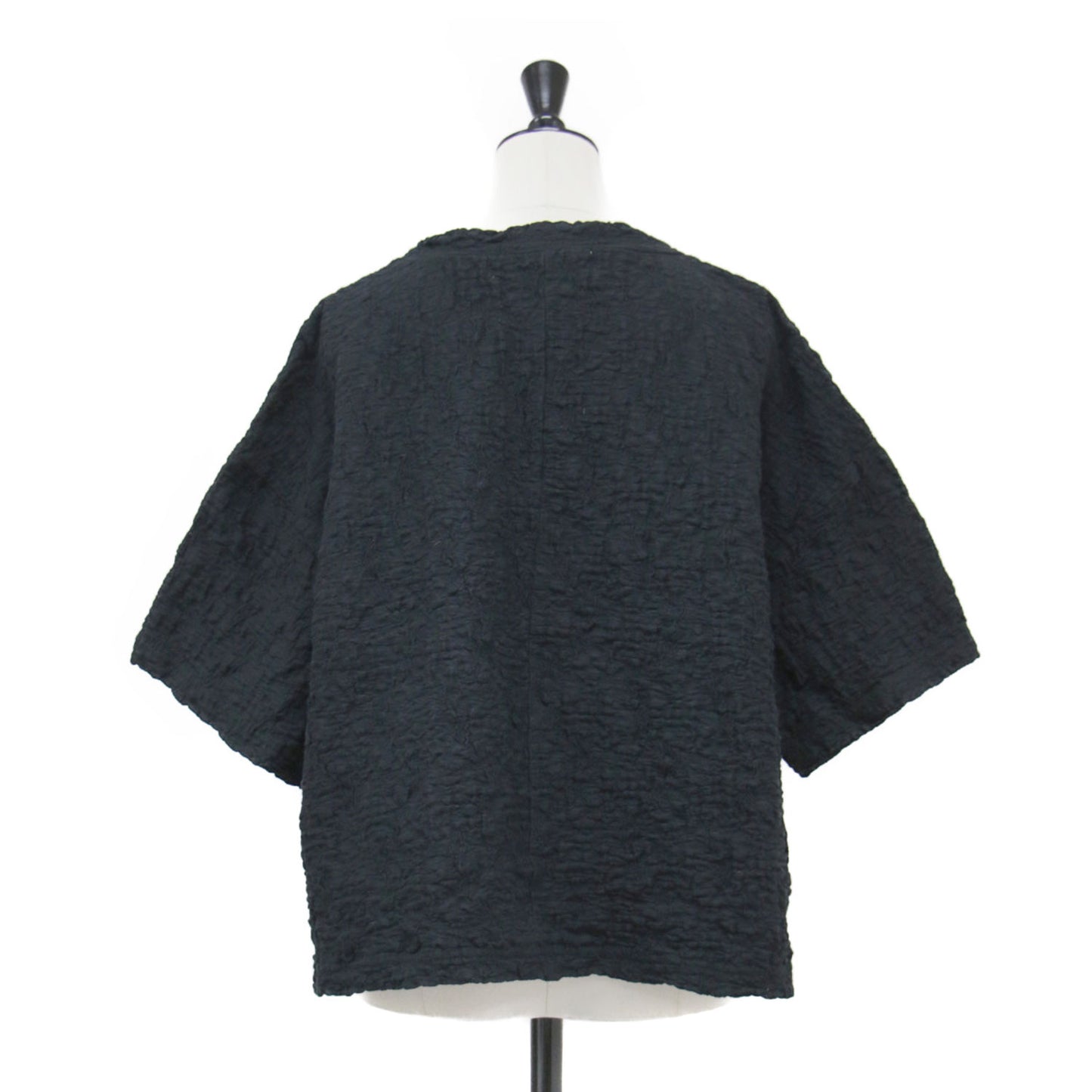 25春夏 ジャカードショートプルオーバー / カットソー ショート丈 クルーネック スリット ワイド シルエット ボックスライン