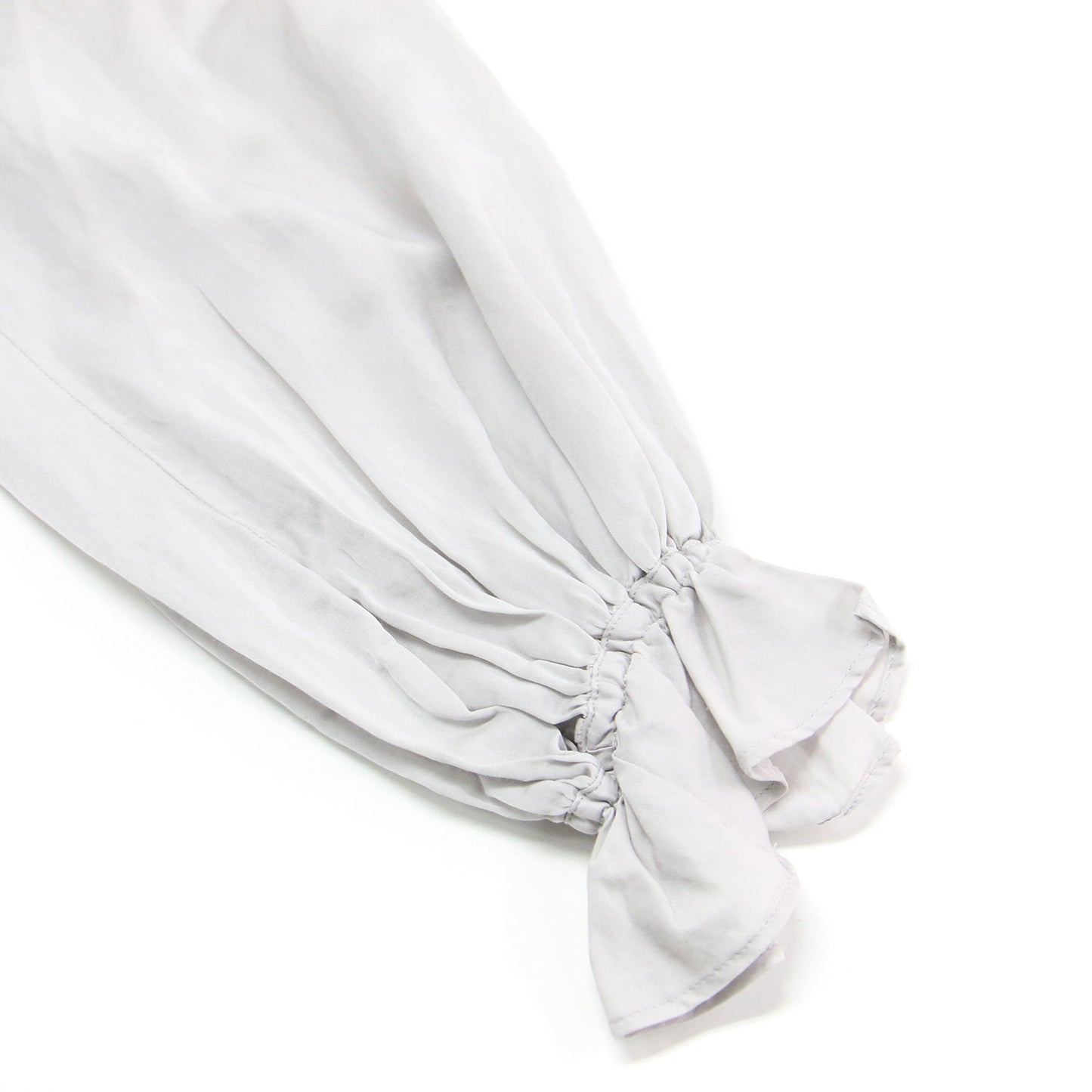 23秋冬 コットン シルク サテン ラッフルカラーブラウス / シャツ 長袖 ギャザー タック 比翼ボタン