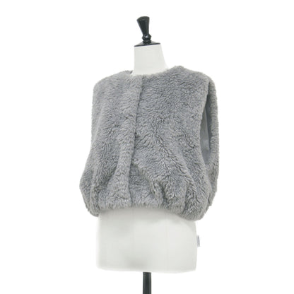 24秋冬 ランダムファー ショートベスト / ショート丈 ノーカラー パフシルエット コンパクト