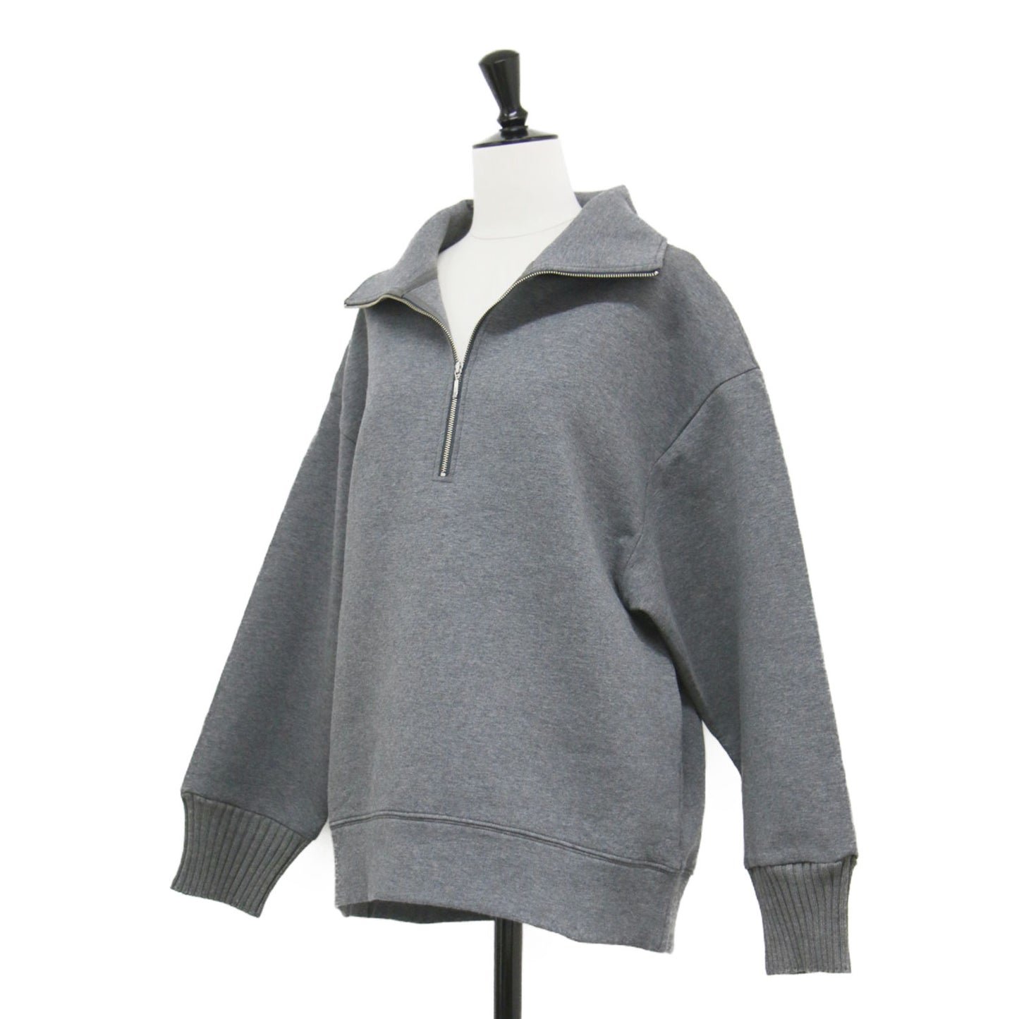 24秋冬 ダンボール ハーフジップ プルオーバー / スウェット 長袖 ドロップショルダー ワイドスリーブ ストレッチ
