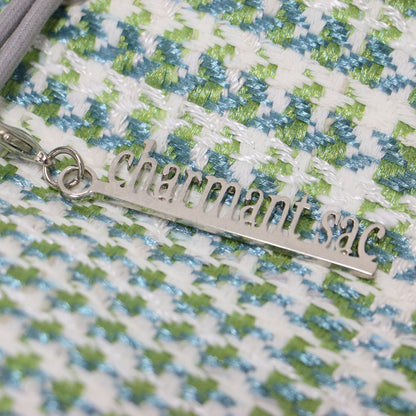 ツイード 巾着 バッグ / ショルダーバッグ ハンドバッグ 肩掛け シルバー ロゴ チャーム