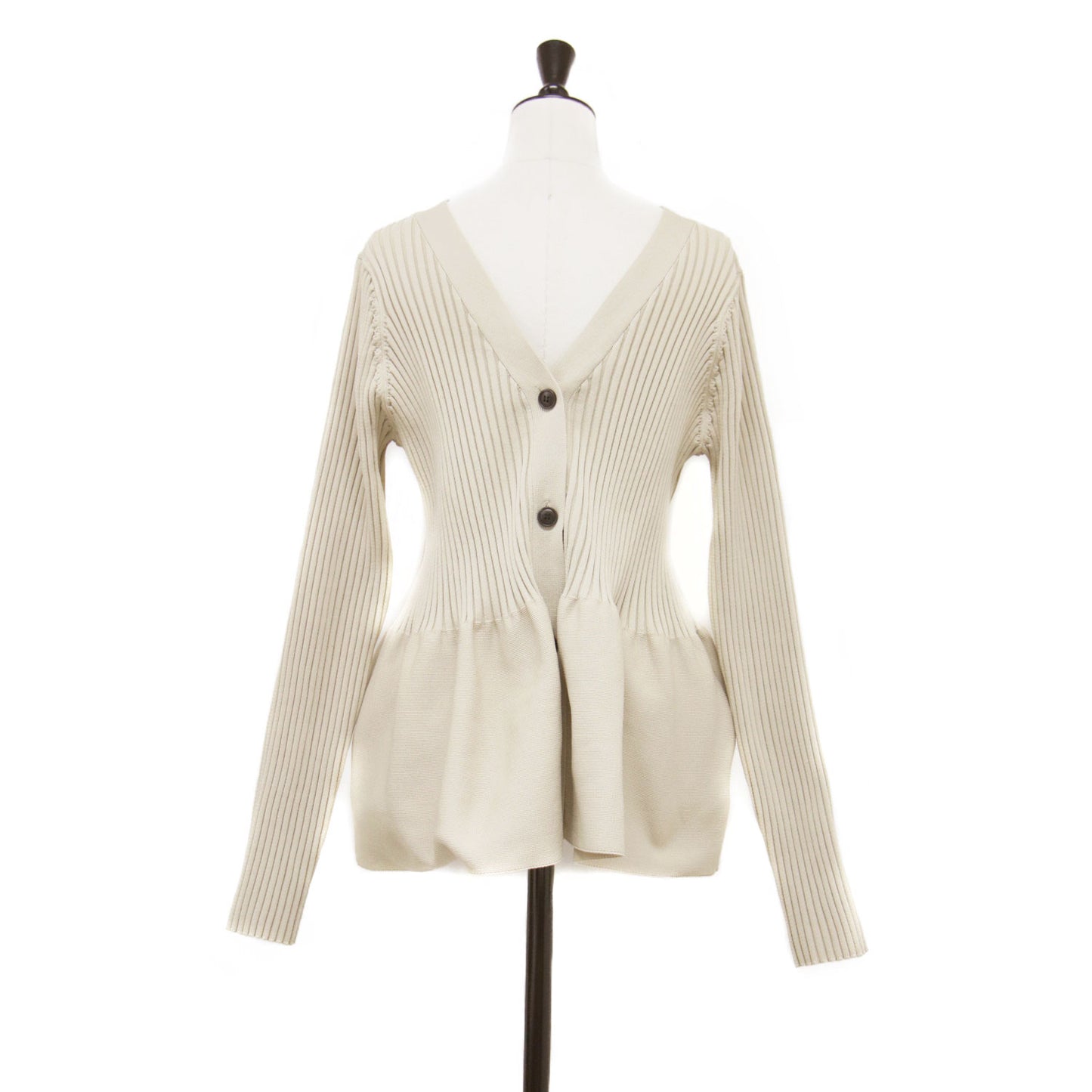 ペプラム 2WAY カーデ / カーディガン プルオーバー 長袖 Vネック ミドル丈 リブ ストレッチ