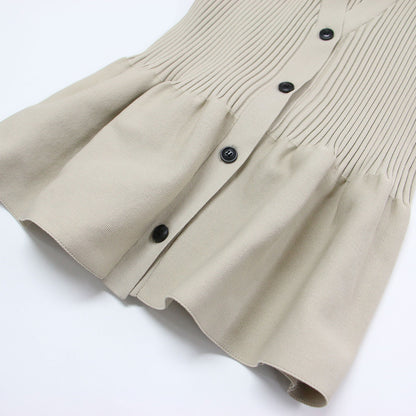 ペプラム 2WAY カーデ / カーディガン プルオーバー 長袖 Vネック ミドル丈 リブ ストレッチ