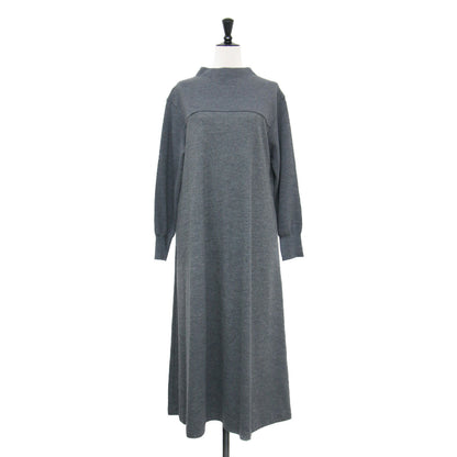 23秋冬 洗える ウールミルドジャージー ワンピース / ドレス モックネック 長袖 ミモレ丈 Aライン フレア ウエストベルト