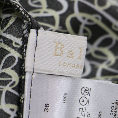 24秋冬 BBカリグラフィプリント ボウタイワンピース / ドレス 長袖 シャツカラー ミディ丈 リボン 総柄 ギャザー