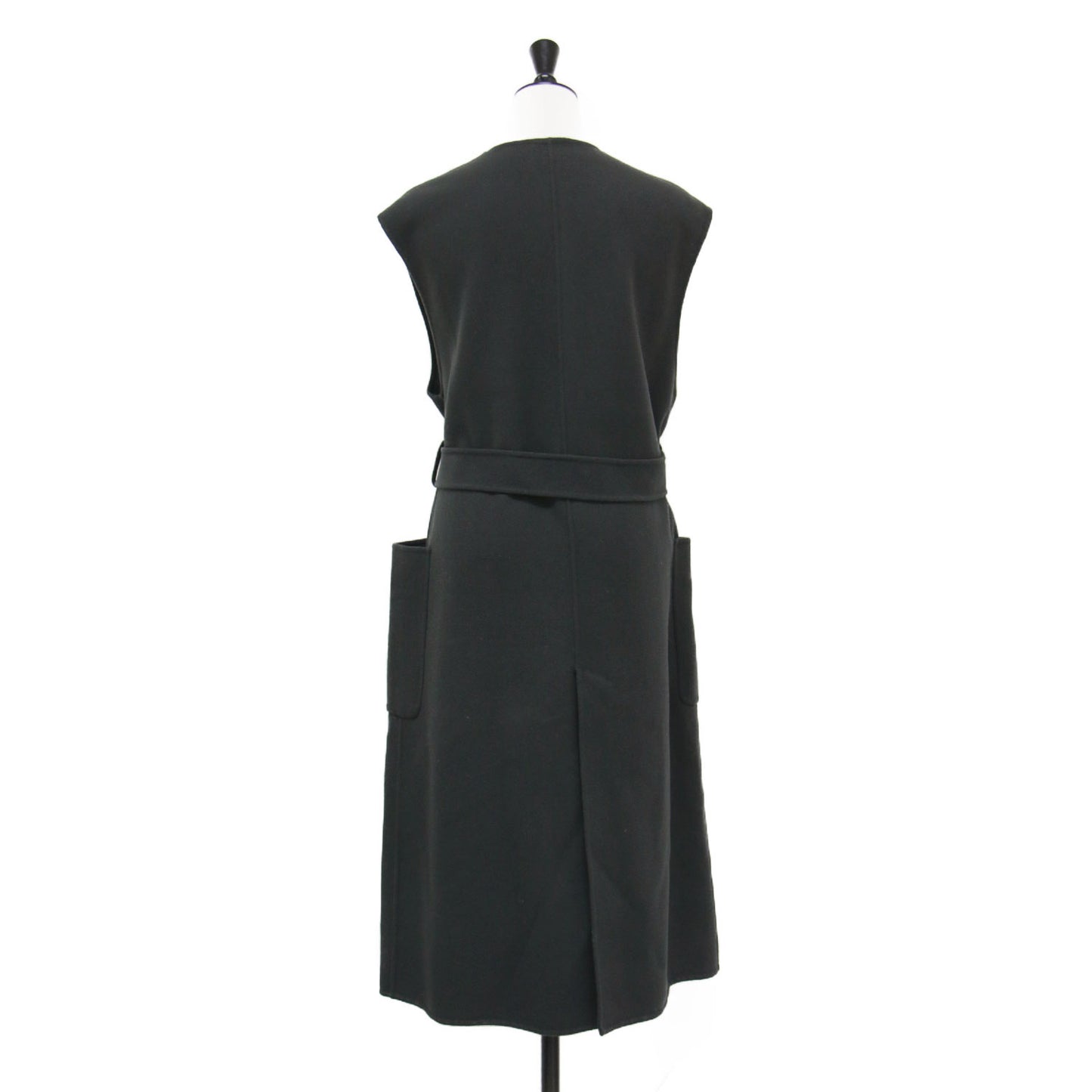 22秋冬 リバー ノーカラーベスト / ジレ ロング丈 スリット リボン ウール