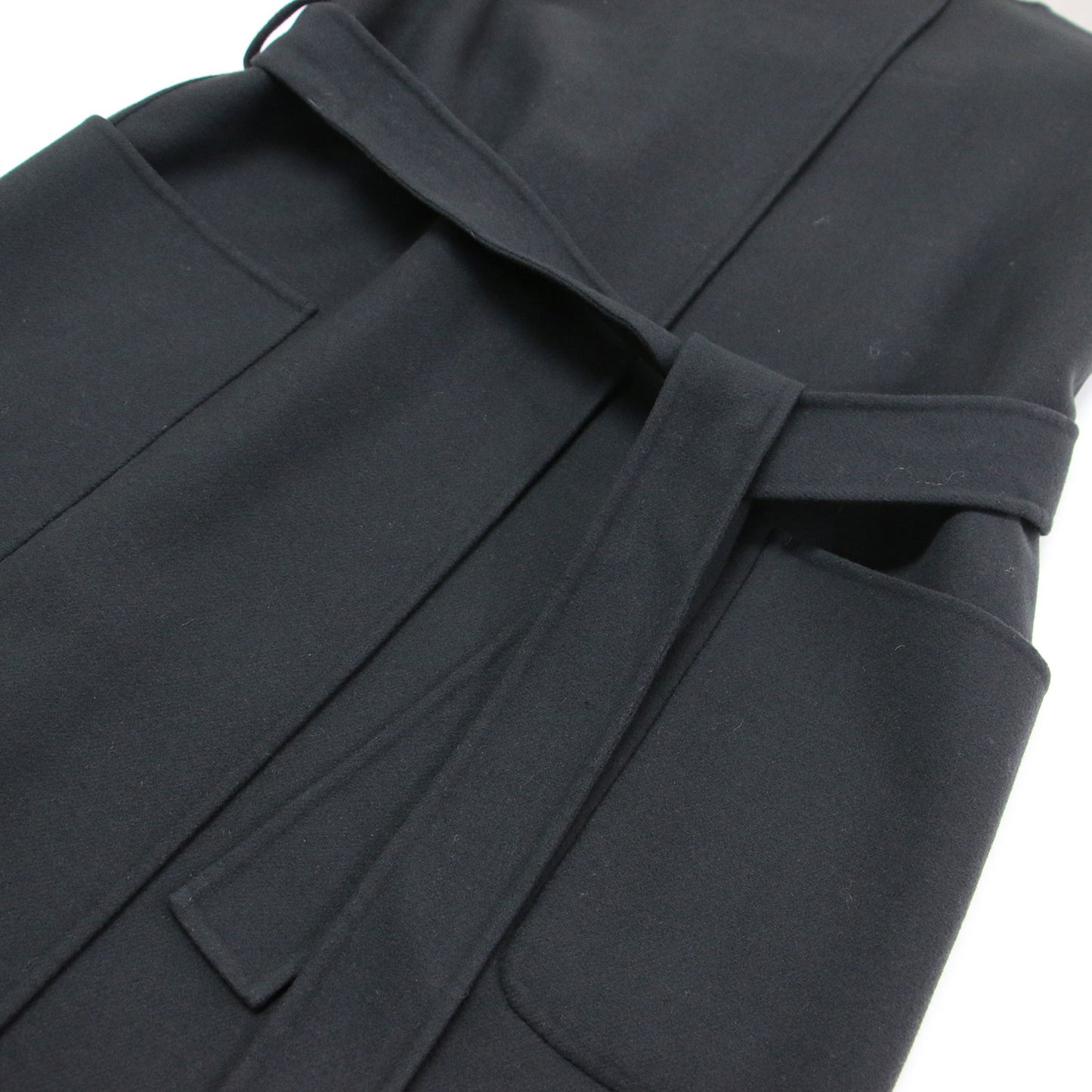 22秋冬 リバー ノーカラーベスト / ジレ ロング丈 スリット リボン ウール