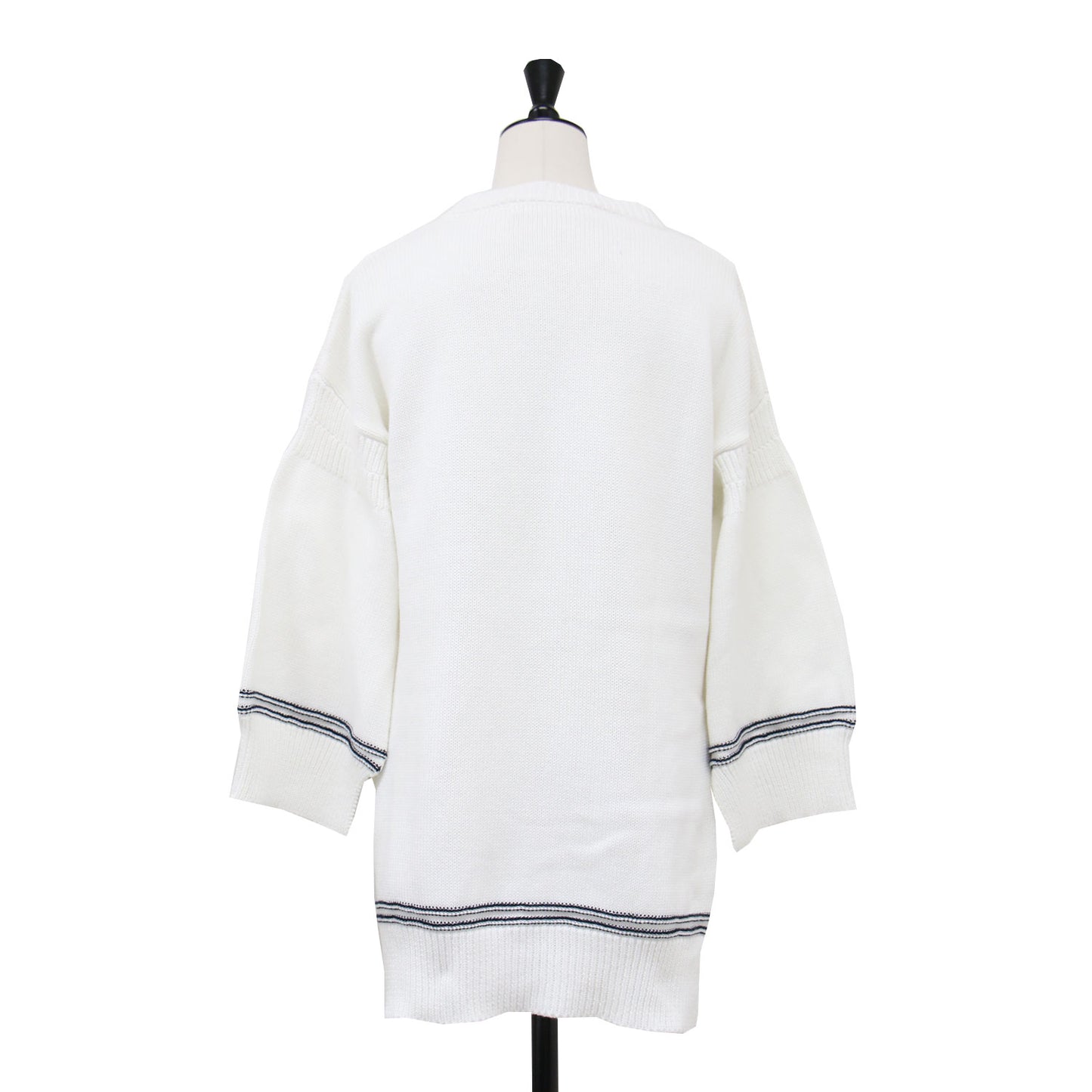 ロゴ クルーネック プルオーバー / ニット 長袖 スリット ワイドスリーブ ドロップショルダー コットン