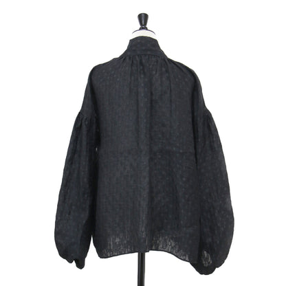 24秋冬 シアードット ボウタイ ブラウス / IPEKERDOT シャツ チュニック丈 ボリュームスリーブ フレア リボン