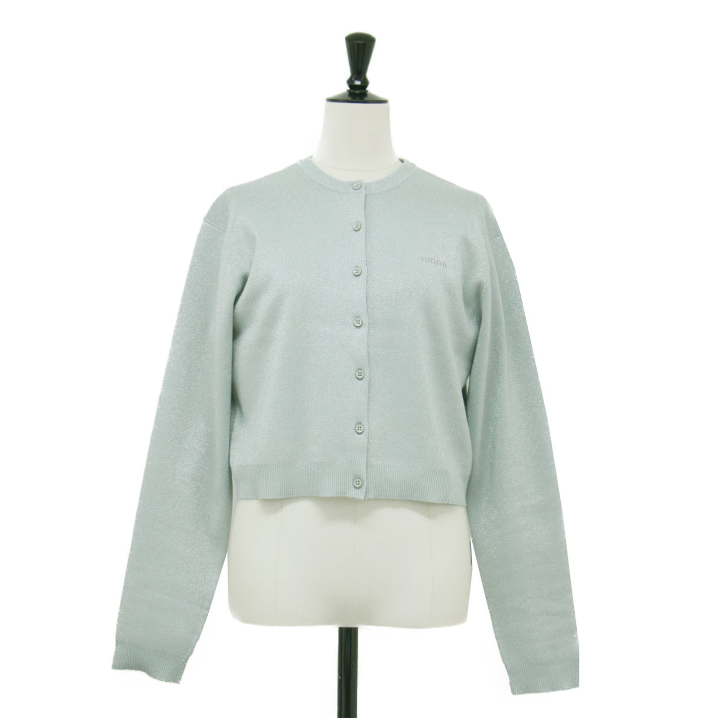 25秋冬 emmiロゴ アンサンブル ニット トップス / カーディガン ハーフスリーブ クルーネック リブ ラメ 刺繍