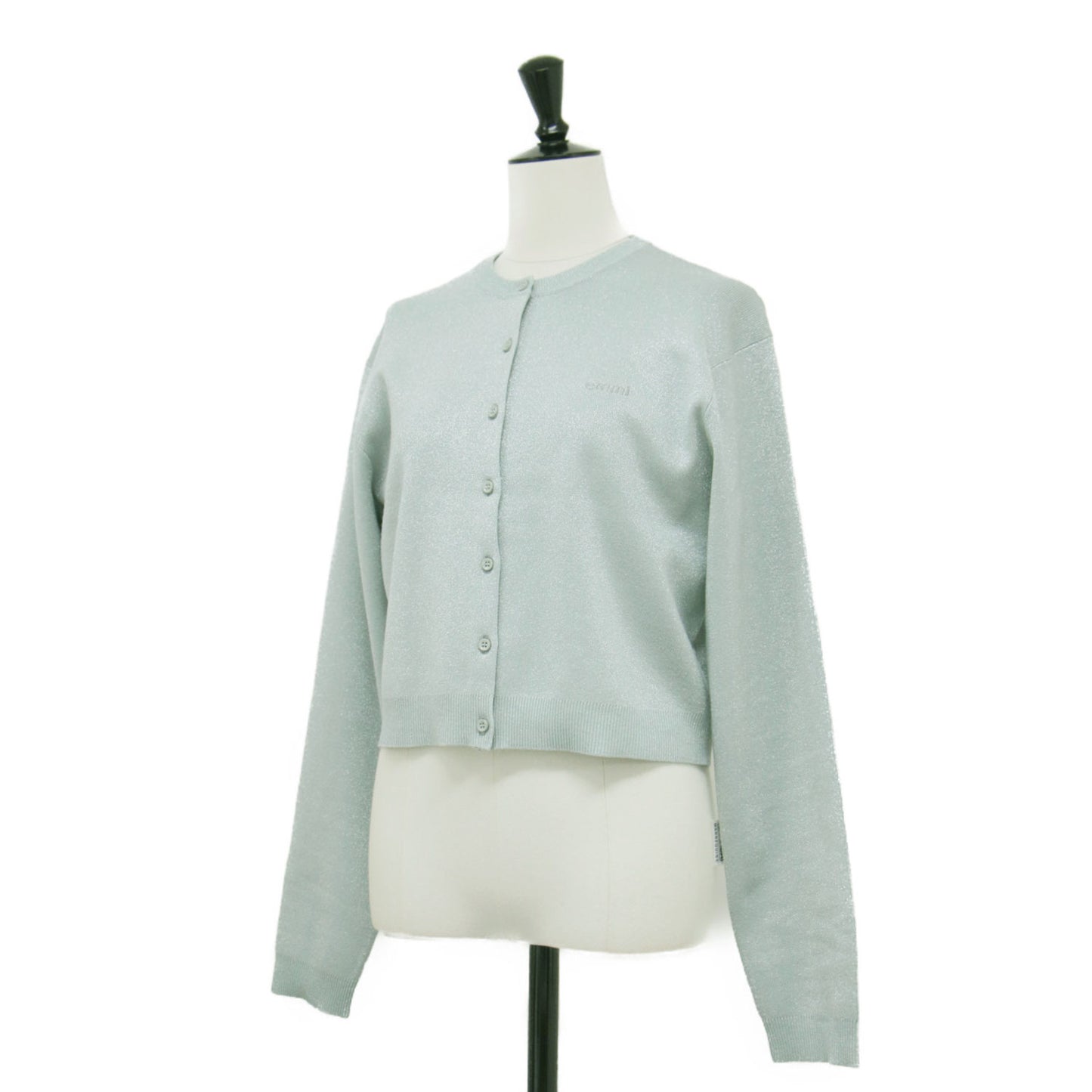 25秋冬 emmiロゴ アンサンブル ニット トップス / カーディガン ハーフスリーブ クルーネック リブ ラメ 刺繍